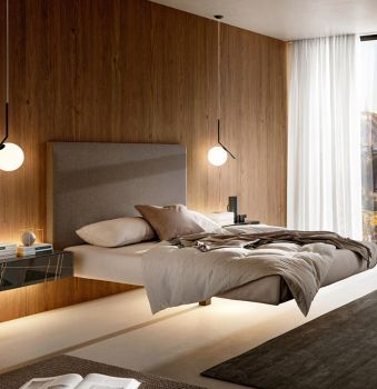 Letto Fluttua con testata H 100 in tessuto - 180 x 200