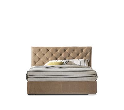 Beat - Letto matrimoniale tessile con base contenitore