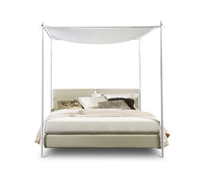 Beverly - Letto matrimoniale tessile con baldacchino e base contenitore