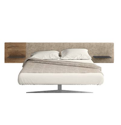 Letto Steel - Pianale freestanding e testata in tessuto e wildwood fissata a parete